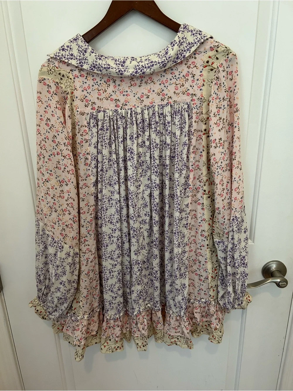 Free People Floral Boho Mini Dress Cottagecore Prairie Ruffle Romantic XS Fit S